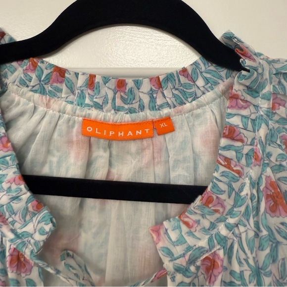 Oliphant Block Print Tiered Mini Dress Tunic Floral Blue Pink XL - Picture 5 of 6